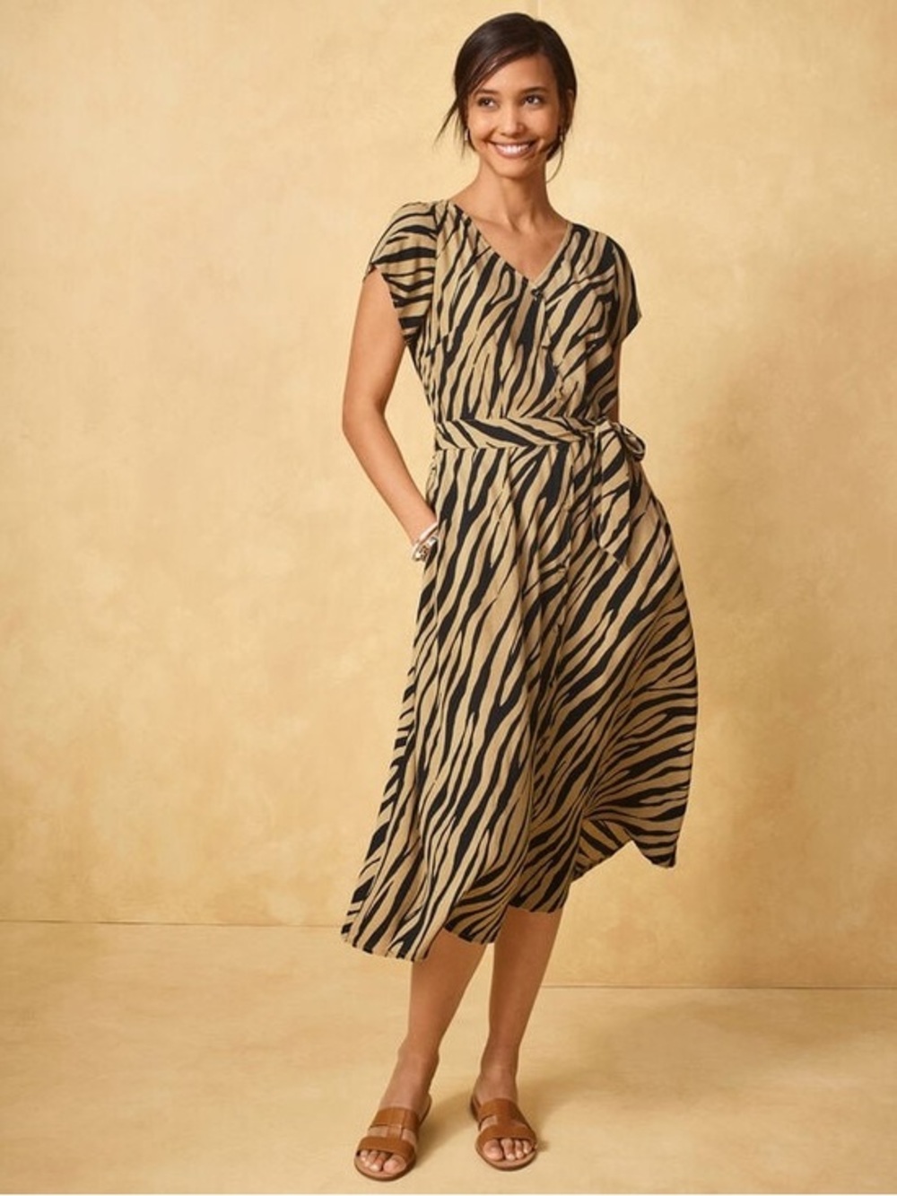 TALBOTS STRIKING ZEBRA MIDI SHIRTDRESS SZ 12
